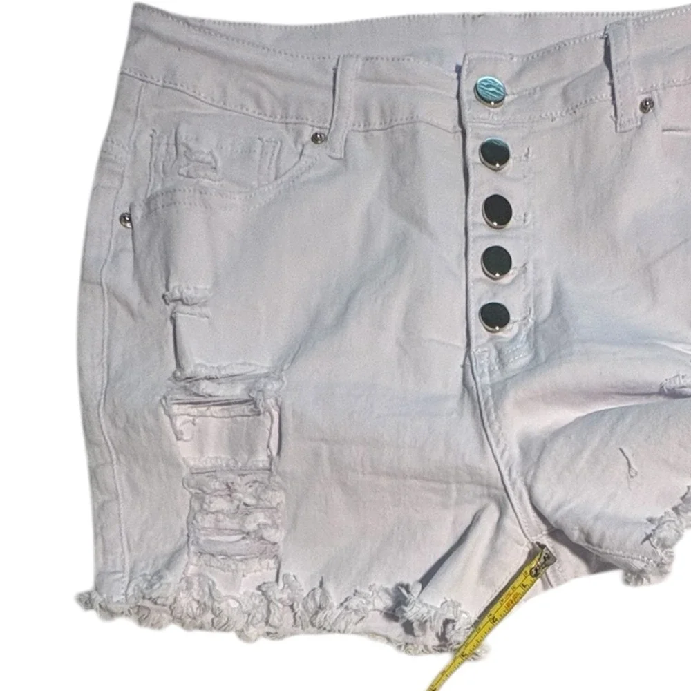 White High Waisted Distressed Button Fly Denim Short Size L Summer Grunge Casual